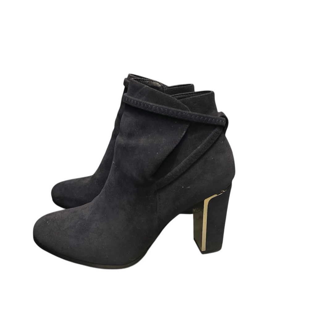 Elegant Navy Blue Ankle Boots with silver Accent heel